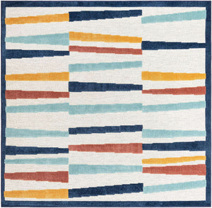 Ivory 7' 10 x 7' 10 Belize Outdoor Square Area Rug Weather Resistant for Patio, Deck, Terrace, Balcony, Porch 100% Polypropylene Colorful Fun Coastal Modern Carpet for Outside for Sale at Rug Engine