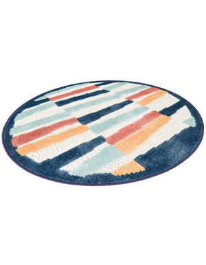 Ivory 3' 3 x 3' 3 Belize Outdoor Round Area Rug Weather Resistant for Patio, Deck, Terrace, Balcony, Porch 100% Polypropylene Colorful Fun Coastal Modern Carpet for Outside for Sale at Rug Engine