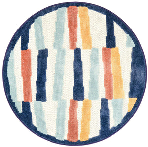 Ivory 3' 3 x 3' 3 Belize Outdoor Round Area Rug Weather Resistant for Patio, Deck, Terrace, Balcony, Porch 100% Polypropylene Colorful Fun Coastal Modern Carpet for Outside for Sale at Rug Engine
