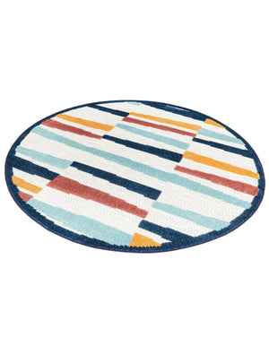 Ivory 5' 3 x 5' 3 Belize Outdoor Round Area Rug Weather Resistant for Patio, Deck, Terrace, Balcony, Porch 100% Polypropylene Colorful Fun Coastal Modern Carpet for Outside for Sale at Rug Engine