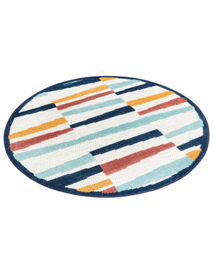 Ivory 5' 3 x 5' 3 Belize Outdoor Round Area Rug Weather Resistant for Patio, Deck, Terrace, Balcony, Porch 100% Polypropylene Colorful Fun Coastal Modern Carpet for Outside for Sale at Rug Engine