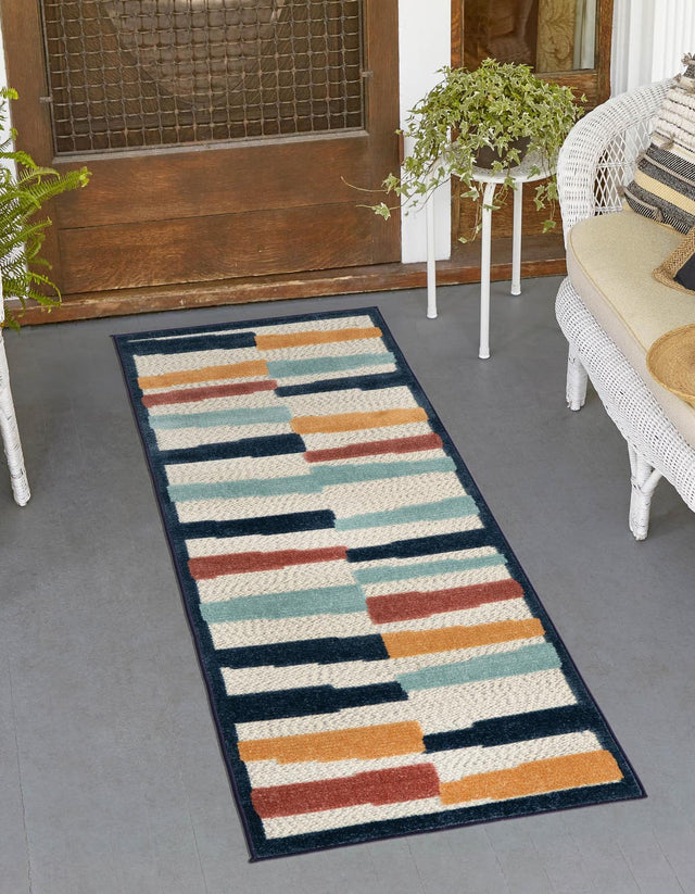 Ivory 2' x 8' Belize Outdoor Runner Area Rug Weather Resistant for Patio, Deck, Terrace, Balcony, Porch 100% Polypropylene Colorful Fun Coastal Modern Carpet for Outside for Sale at Rug Engine