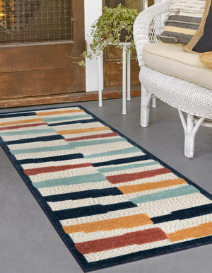 Ivory 2' x 8' Belize Outdoor Runner Area Rug Weather Resistant for Patio, Deck, Terrace, Balcony, Porch 100% Polypropylene Colorful Fun Coastal Modern Carpet for Outside for Sale at Rug Engine