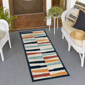 Ivory 2' x 10' Belize Outdoor Runner Area Rug Weather Resistant for Patio, Deck, Terrace, Balcony, Porch 100% Polypropylene Colorful Fun Coastal Modern Carpet for Outside for Sale at Rug Engine
