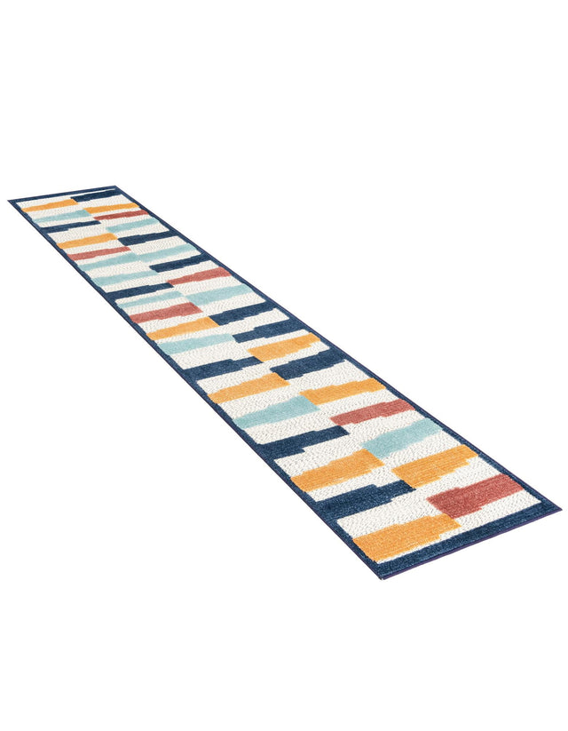 Ivory 2' x 8' Belize Outdoor Runner Area Rug Weather Resistant for Patio, Deck, Terrace, Balcony, Porch 100% Polypropylene Colorful Fun Coastal Modern Carpet for Outside for Sale at Rug Engine
