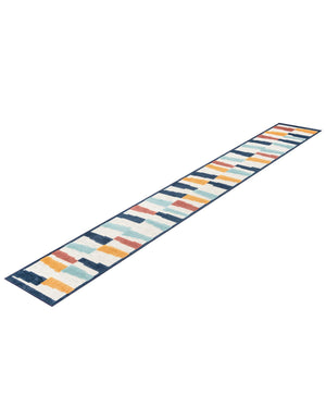 Ivory 2' x 10' Belize Outdoor Runner Area Rug Weather Resistant for Patio, Deck, Terrace, Balcony, Porch 100% Polypropylene Colorful Fun Coastal Modern Carpet for Outside for Sale at Rug Engine