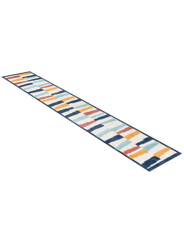 Ivory 2' x 10' Belize Outdoor Runner Area Rug Weather Resistant for Patio, Deck, Terrace, Balcony, Porch 100% Polypropylene Colorful Fun Coastal Modern Carpet for Outside for Sale at Rug Engine