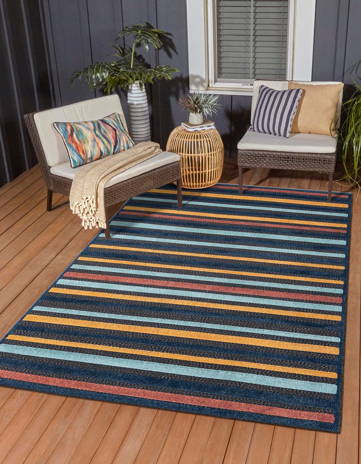 Charcoal 2' x 3' Belize Outdoor Rectangle Area Rug Weather Resistant for Patio, Deck, Terrace, Balcony, Porch 100% Polypropylene Colorful Fun Coastal Modern Carpet for Outside for Sale at Rug Engine