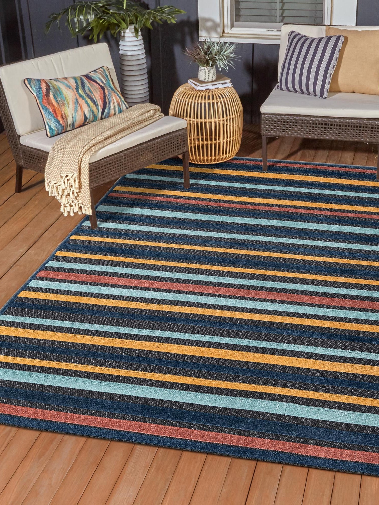 Charcoal 7' 10 x 10' Belize Outdoor Rectangle Area Rug Weather Resistant for Patio, Deck, Terrace, Balcony, Porch 100% Polypropylene Colorful Fun Coastal Modern Carpet for Outside for Sale at Rug Engine