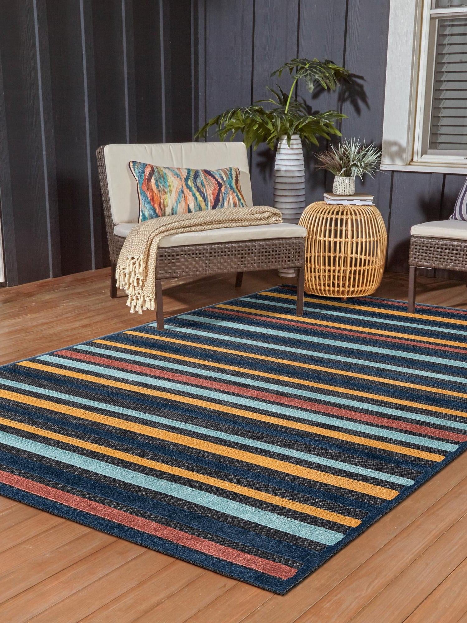 Charcoal 5' 3 x 8' Belize Outdoor Rectangle Area Rug Weather Resistant for Patio, Deck, Terrace, Balcony, Porch 100% Polypropylene Colorful Fun Coastal Modern Carpet for Outside for Sale at Rug Engine