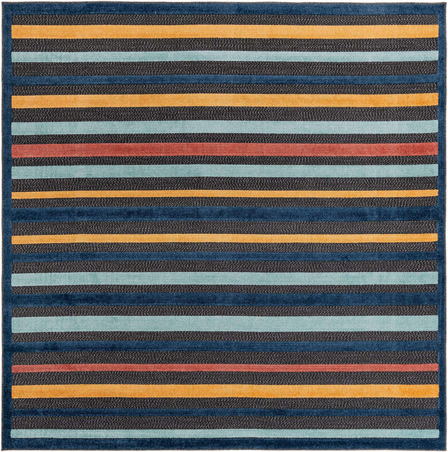 Charcoal 7' 10 x 7' 10 Belize Outdoor Square Area Rug Weather Resistant for Patio, Deck, Terrace, Balcony, Porch 100% Polypropylene Colorful Fun Coastal Modern Carpet for Outside for Sale at Rug Engine
