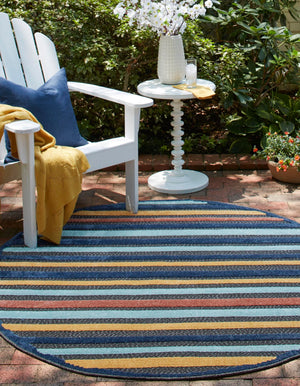 Charcoal 5' 3 x 5' 3 Belize Outdoor Round Area Rug Weather Resistant for Patio, Deck, Terrace, Balcony, Porch 100% Polypropylene Colorful Fun Coastal Modern Carpet for Outside for Sale at Rug Engine