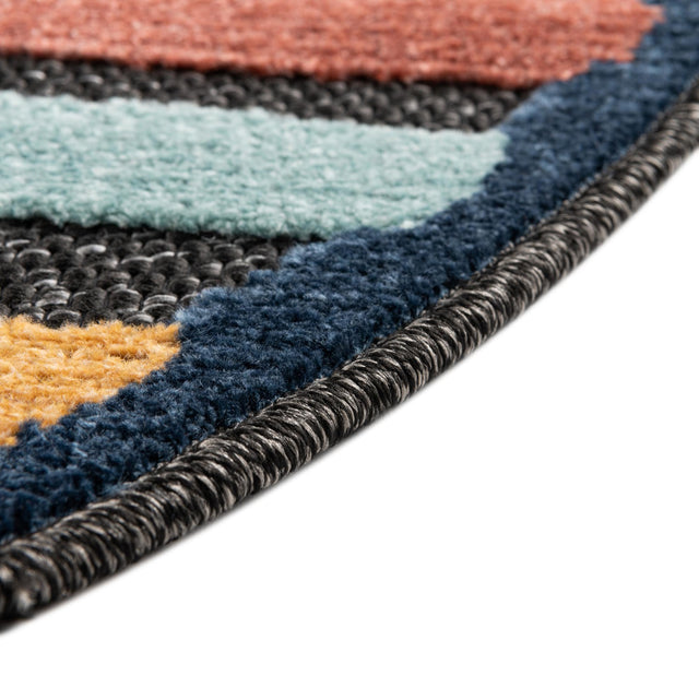 Charcoal 3' 3 x 3' 3 Belize Outdoor Round Area Rug Weather Resistant for Patio, Deck, Terrace, Balcony, Porch 100% Polypropylene Colorful Fun Coastal Modern Carpet for Outside for Sale at Rug Engine