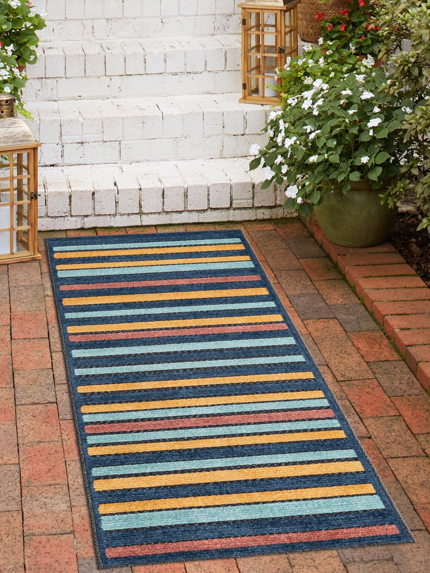 Charcoal 2' x 8' Belize Outdoor Runner Area Rug Weather Resistant for Patio, Deck, Terrace, Balcony, Porch 100% Polypropylene Colorful Fun Coastal Modern Carpet for Outside for Sale at Rug Engine