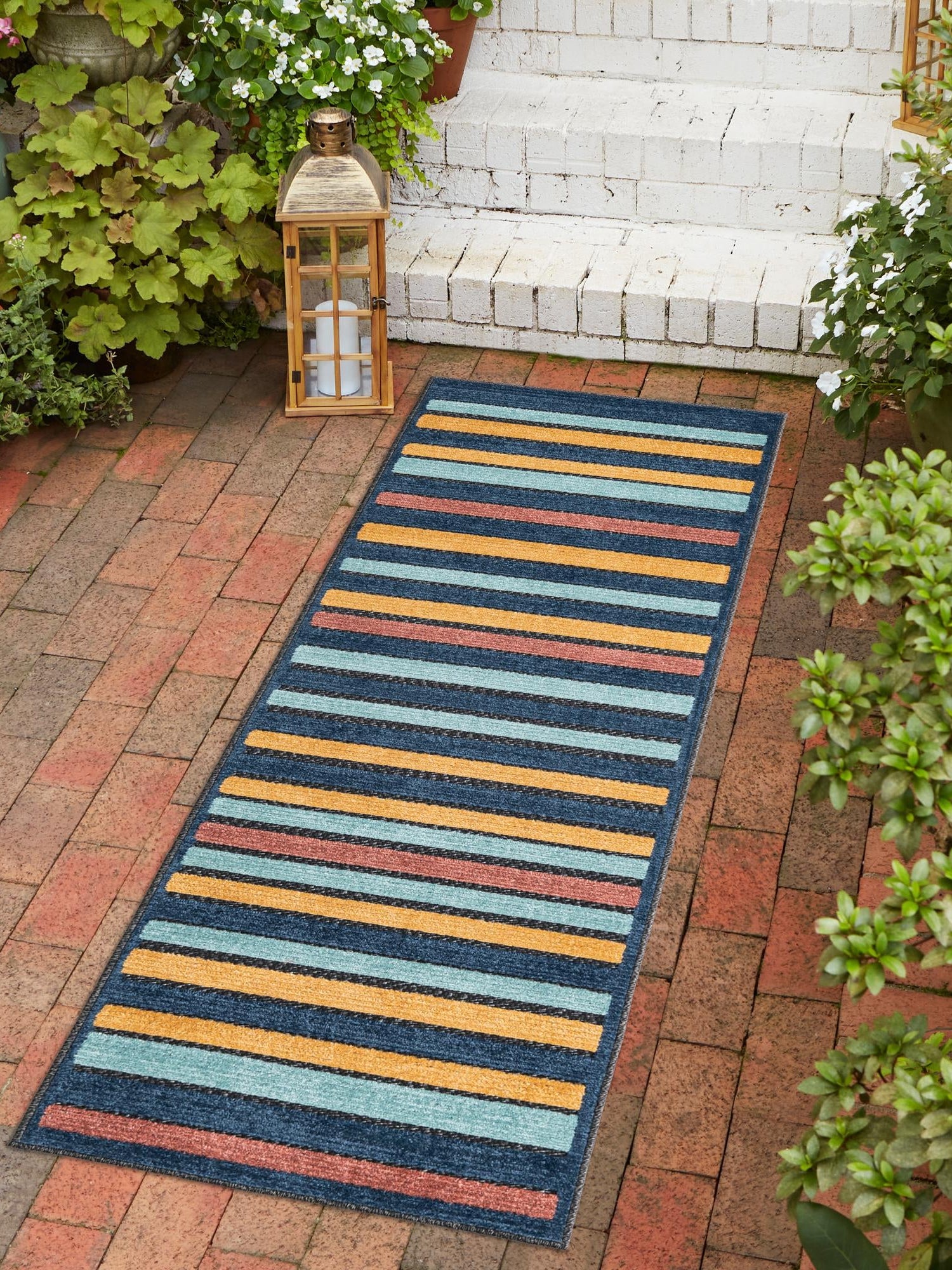 Charcoal 2' x 10' Belize Outdoor Runner Area Rug Weather Resistant for Patio, Deck, Terrace, Balcony, Porch 100% Polypropylene Colorful Fun Coastal Modern Carpet for Outside for Sale at Rug Engine