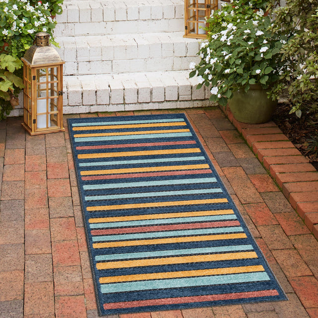Charcoal 2' x 6' Belize Outdoor Runner Area Rug Weather Resistant for Patio, Deck, Terrace, Balcony, Porch 100% Polypropylene Colorful Fun Coastal Modern Carpet for Outside for Sale at Rug Engine