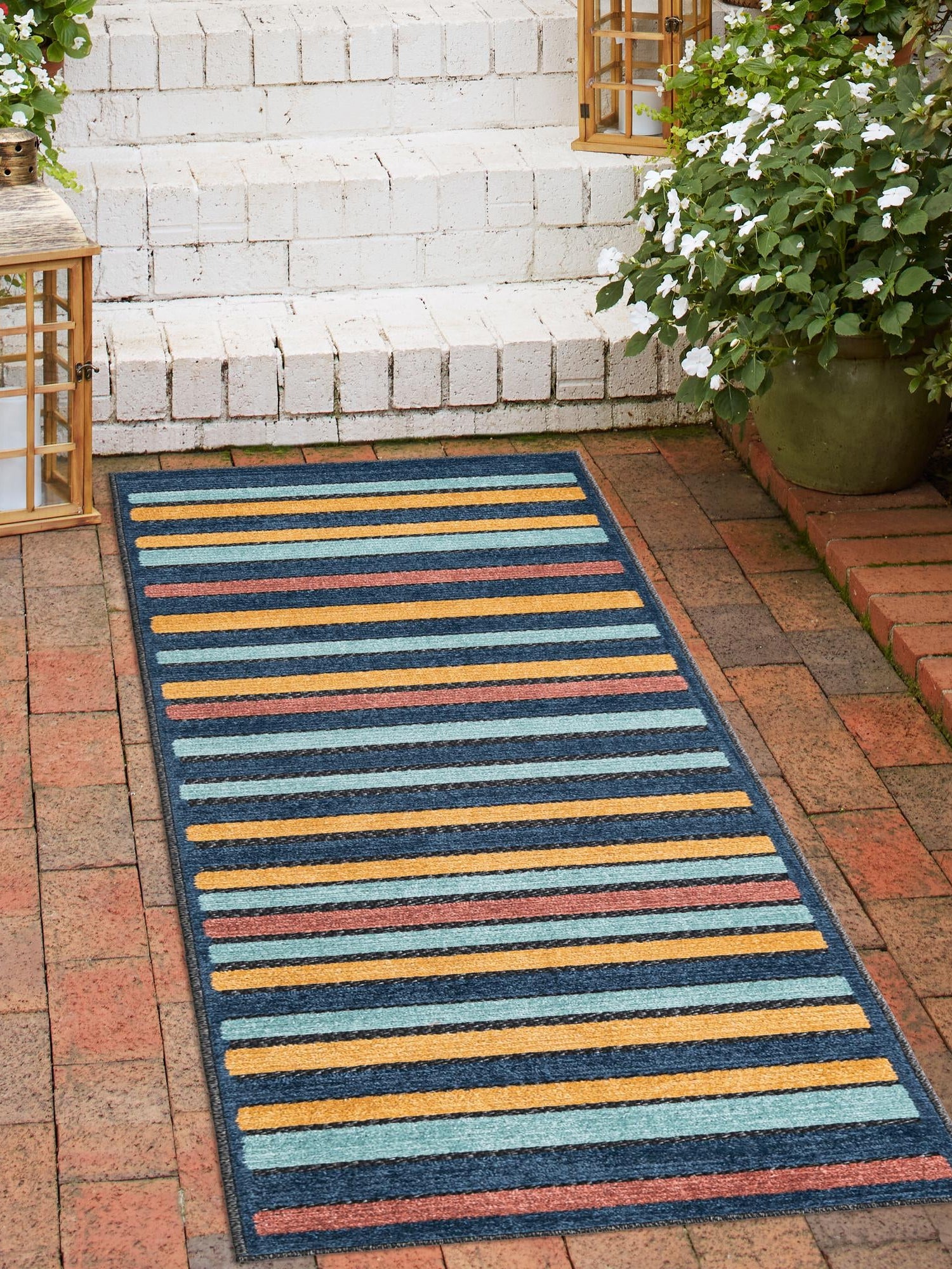 Charcoal 2' x 10' Belize Outdoor Runner Area Rug Weather Resistant for Patio, Deck, Terrace, Balcony, Porch 100% Polypropylene Colorful Fun Coastal Modern Carpet for Outside for Sale at Rug Engine