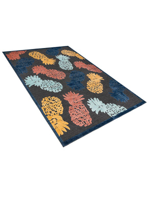 Black 9' x 12' Belize Outdoor Rectangle Area Rug Weather Resistant for Patio, Deck, Terrace, Balcony, Porch 100% Polypropylene Colorful Fun Coastal Modern Carpet for Outside for Sale at Rug Engine