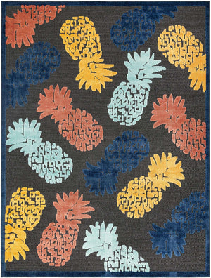 Black 9' x 12' Belize Outdoor Rectangle Area Rug Weather Resistant for Patio, Deck, Terrace, Balcony, Porch 100% Polypropylene Colorful Fun Coastal Modern Carpet for Outside for Sale at Rug Engine