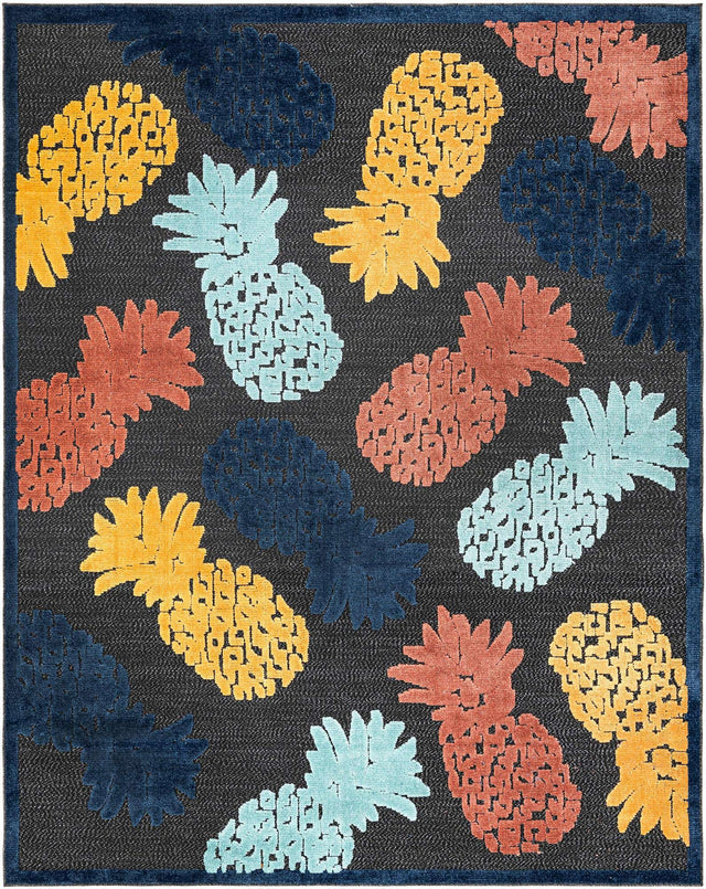 Black 7' 10 x 10' Belize Outdoor Rectangle Area Rug Weather Resistant for Patio, Deck, Terrace, Balcony, Porch 100% Polypropylene Colorful Fun Coastal Modern Carpet for Outside for Sale at Rug Engine