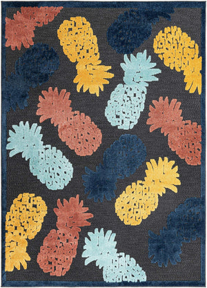 Black 7' x 10' Belize Outdoor Rectangle Area Rug Weather Resistant for Patio, Deck, Terrace, Balcony, Porch 100% Polypropylene Colorful Fun Coastal Modern Carpet for Outside for Sale at Rug Engine