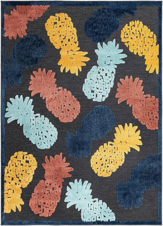 Black 7' x 10' Belize Outdoor Rectangle Area Rug Weather Resistant for Patio, Deck, Terrace, Balcony, Porch 100% Polypropylene Colorful Fun Coastal Modern Carpet for Outside for Sale at Rug Engine