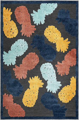 Black 5' 3 x 8' Belize Outdoor Rectangle Area Rug Weather Resistant for Patio, Deck, Terrace, Balcony, Porch 100% Polypropylene Colorful Fun Coastal Modern Carpet for Outside for Sale at Rug Engine