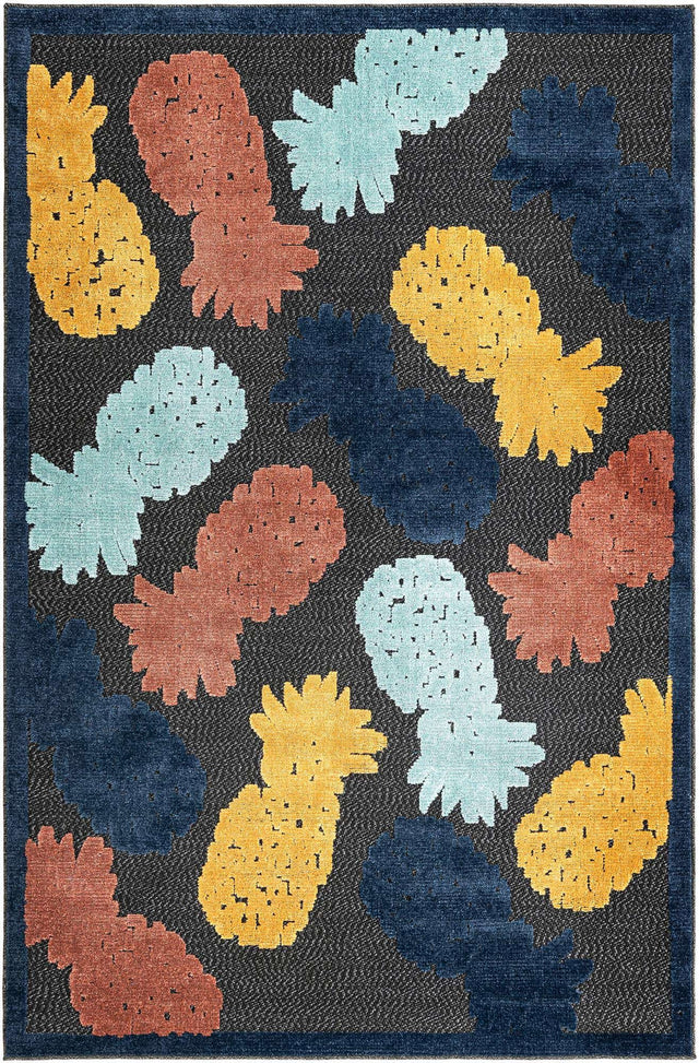 Black 5' 3 x 8' Belize Outdoor Rectangle Area Rug Weather Resistant for Patio, Deck, Terrace, Balcony, Porch 100% Polypropylene Colorful Fun Coastal Modern Carpet for Outside for Sale at Rug Engine