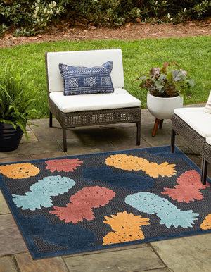 Black 5' 3 x 5' 3 Belize Outdoor Square Area Rug Weather Resistant for Patio, Deck, Terrace, Balcony, Porch 100% Polypropylene Colorful Fun Coastal Modern Carpet for Outside for Sale at Rug Engine