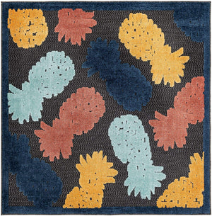 Black 5' 3 x 5' 3 Belize Outdoor Square Area Rug Weather Resistant for Patio, Deck, Terrace, Balcony, Porch 100% Polypropylene Colorful Fun Coastal Modern Carpet for Outside for Sale at Rug Engine