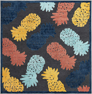 Black 7' 10 x 7' 10 Belize Outdoor Square Area Rug Weather Resistant for Patio, Deck, Terrace, Balcony, Porch 100% Polypropylene Colorful Fun Coastal Modern Carpet for Outside for Sale at Rug Engine