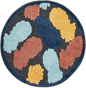 Black 3' 3 x 3' 3 Belize Outdoor Round Area Rug Weather Resistant for Patio, Deck, Terrace, Balcony, Porch 100% Polypropylene Colorful Fun Coastal Modern Carpet for Outside for Sale at Rug Engine