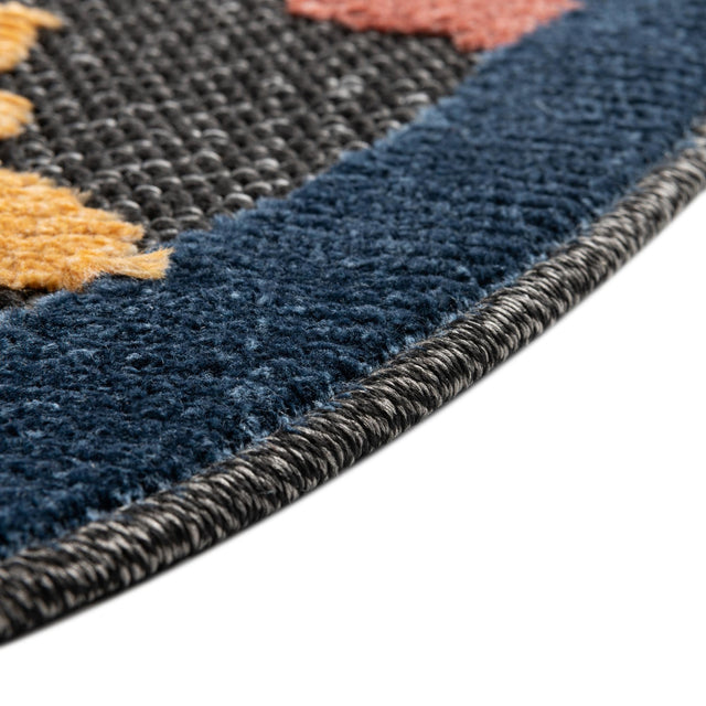 Black 5' 3 x 5' 3 Belize Outdoor Round Area Rug Weather Resistant for Patio, Deck, Terrace, Balcony, Porch 100% Polypropylene Colorful Fun Coastal Modern Carpet for Outside for Sale at Rug Engine