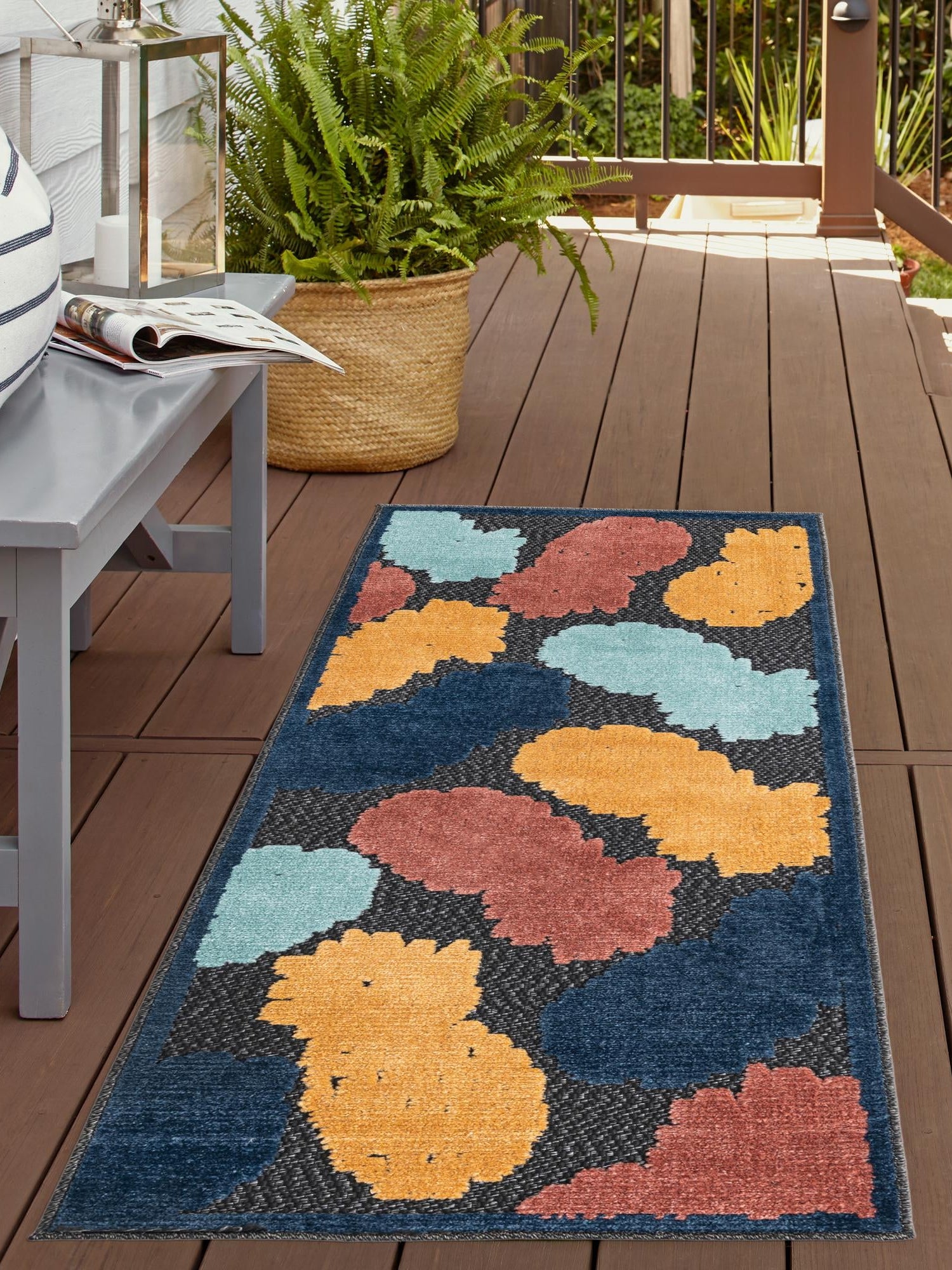 Black 2' x 6' Belize Outdoor Runner Area Rug Weather Resistant for Patio, Deck, Terrace, Balcony, Porch 100% Polypropylene Colorful Fun Coastal Modern Carpet for Outside for Sale at Rug Engine