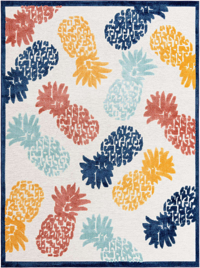 White 9' x 12' Belize Outdoor Rectangle Area Rug Weather Resistant for Patio, Deck, Terrace, Balcony, Porch 100% Polypropylene Colorful Fun Coastal Modern Carpet for Outside for Sale at Rug Engine