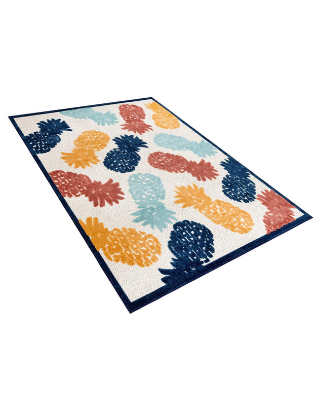 White 7' x 10' Belize Outdoor Rectangle Area Rug Weather Resistant for Patio, Deck, Terrace, Balcony, Porch 100% Polypropylene Colorful Fun Coastal Modern Carpet for Outside for Sale at Rug Engine
