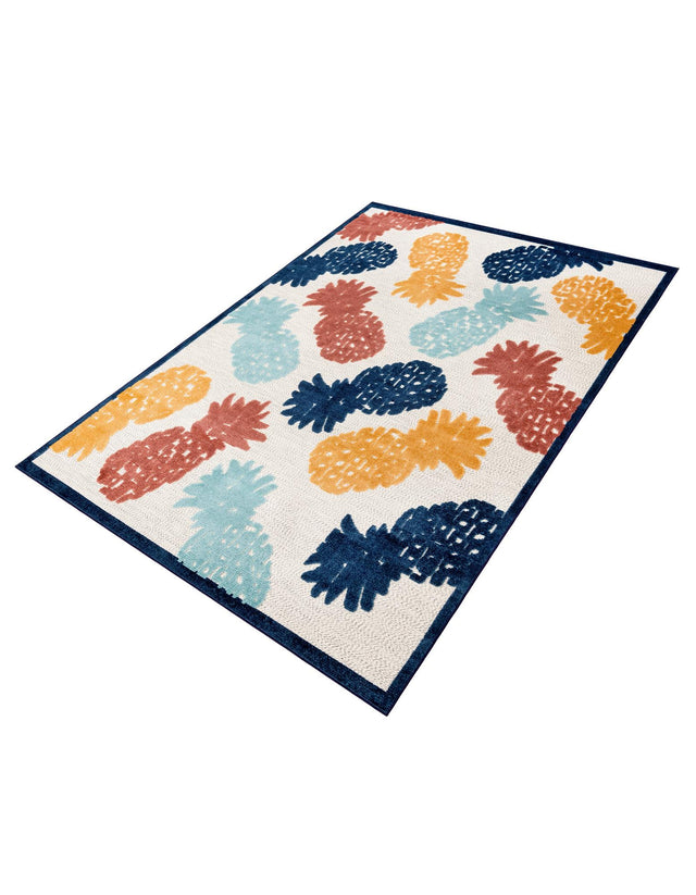 White 7' x 10' Belize Outdoor Rectangle Area Rug Weather Resistant for Patio, Deck, Terrace, Balcony, Porch 100% Polypropylene Colorful Fun Coastal Modern Carpet for Outside for Sale at Rug Engine