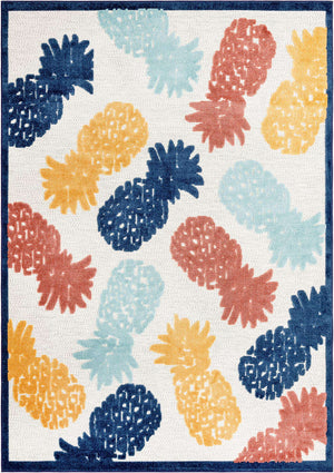 White 7' x 10' Belize Outdoor Rectangle Area Rug Weather Resistant for Patio, Deck, Terrace, Balcony, Porch 100% Polypropylene Colorful Fun Coastal Modern Carpet for Outside for Sale at Rug Engine