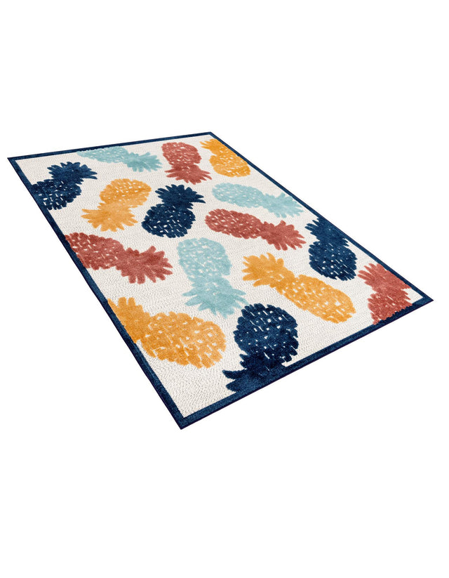 White 6' x 9' Belize Outdoor Rectangle Area Rug Weather Resistant for Patio, Deck, Terrace, Balcony, Porch 100% Polypropylene Colorful Fun Coastal Modern Carpet for Outside for Sale at Rug Engine