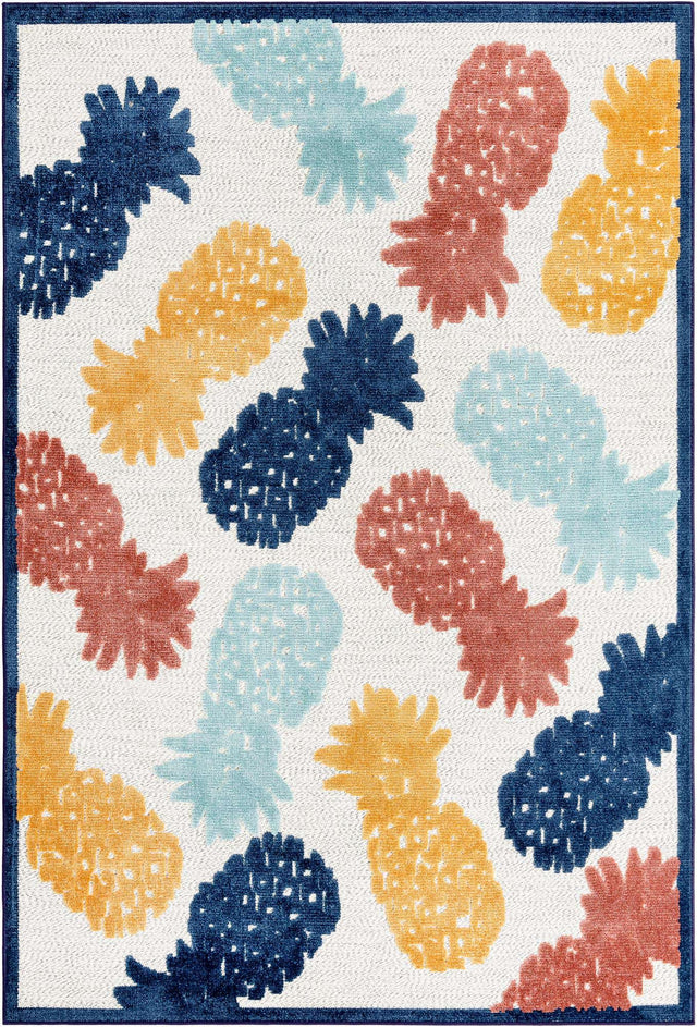 White 6' x 9' Belize Outdoor Rectangle Area Rug Weather Resistant for Patio, Deck, Terrace, Balcony, Porch 100% Polypropylene Colorful Fun Coastal Modern Carpet for Outside for Sale at Rug Engine