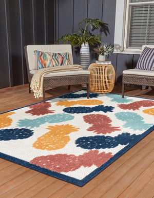 White 5' 3 x 8' Belize Outdoor Rectangle Area Rug Weather Resistant for Patio, Deck, Terrace, Balcony, Porch 100% Polypropylene Colorful Fun Coastal Modern Carpet for Outside for Sale at Rug Engine