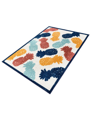 White 5' 3 x 8' Belize Outdoor Rectangle Area Rug Weather Resistant for Patio, Deck, Terrace, Balcony, Porch 100% Polypropylene Colorful Fun Coastal Modern Carpet for Outside for Sale at Rug Engine