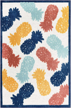 White 5' 3 x 8' Belize Outdoor Rectangle Area Rug Weather Resistant for Patio, Deck, Terrace, Balcony, Porch 100% Polypropylene Colorful Fun Coastal Modern Carpet for Outside for Sale at Rug Engine