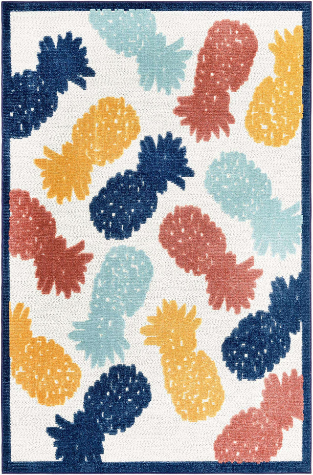 White 5' 3 x 8' Belize Outdoor Rectangle Area Rug Weather Resistant for Patio, Deck, Terrace, Balcony, Porch 100% Polypropylene Colorful Fun Coastal Modern Carpet for Outside for Sale at Rug Engine