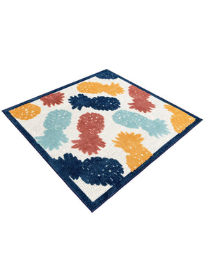 White 5' 3 x 5' 3 Belize Outdoor Square Area Rug Weather Resistant for Patio, Deck, Terrace, Balcony, Porch 100% Polypropylene Colorful Fun Coastal Modern Carpet for Outside for Sale at Rug Engine