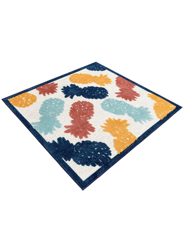 White 5' 3 x 5' 3 Belize Outdoor Square Area Rug Weather Resistant for Patio, Deck, Terrace, Balcony, Porch 100% Polypropylene Colorful Fun Coastal Modern Carpet for Outside for Sale at Rug Engine