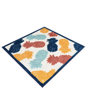 White 5' 3 x 5' 3 Belize Outdoor Square Area Rug Weather Resistant for Patio, Deck, Terrace, Balcony, Porch 100% Polypropylene Colorful Fun Coastal Modern Carpet for Outside for Sale at Rug Engine