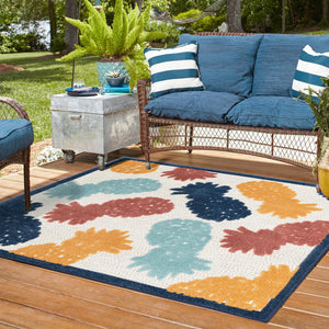 White 5' 3 x 5' 3 Belize Outdoor Square Area Rug Weather Resistant for Patio, Deck, Terrace, Balcony, Porch 100% Polypropylene Colorful Fun Coastal Modern Carpet for Outside for Sale at Rug Engine