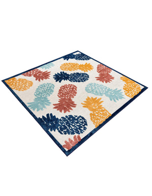 White 7' 10 x 7' 10 Belize Outdoor Square Area Rug Weather Resistant for Patio, Deck, Terrace, Balcony, Porch 100% Polypropylene Colorful Fun Coastal Modern Carpet for Outside for Sale at Rug Engine