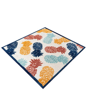 White 7' 10 x 7' 10 Belize Outdoor Square Area Rug Weather Resistant for Patio, Deck, Terrace, Balcony, Porch 100% Polypropylene Colorful Fun Coastal Modern Carpet for Outside for Sale at Rug Engine
